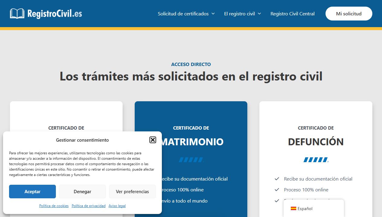 Interfaz de RegistroCivil.es